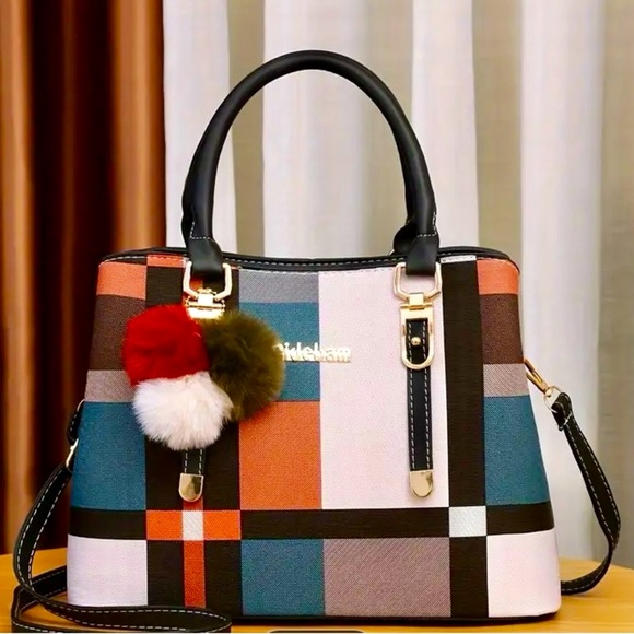 NWOT-Plaid Crossbody Bag -Classic Shoulder Bag with Color Stitching - Picture 9 of 11